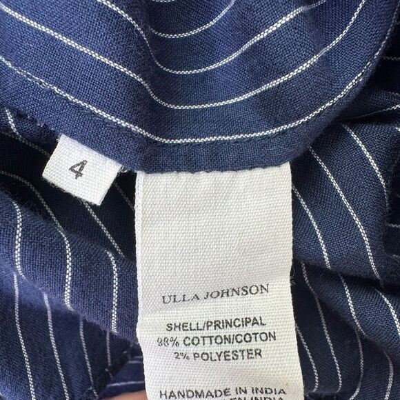 Ulla Johnson Bess Lurex-trimmed Pinstriped Cotton-blend Voile Midi Dress Navy 4 - Picture 6 of 6